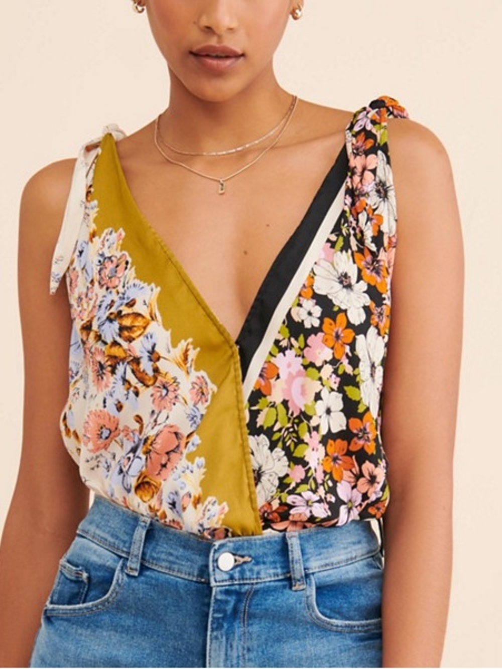 Free People Tied To You Print Surplice Tank - size Small